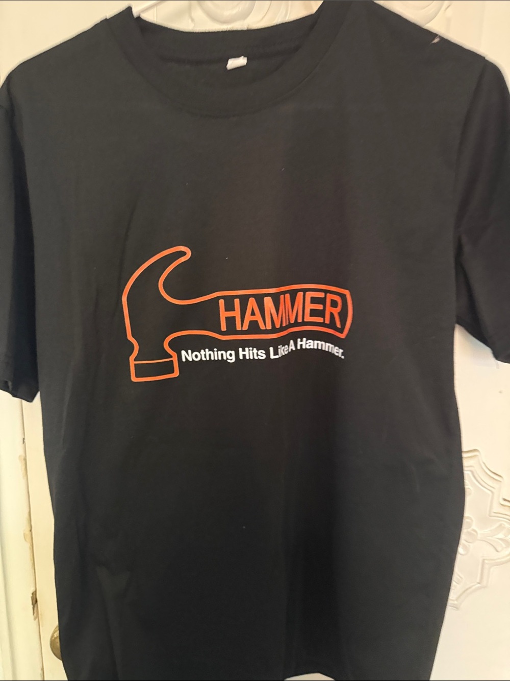 Hammer Graphic Black Short Sleeve Tee with Orange Print